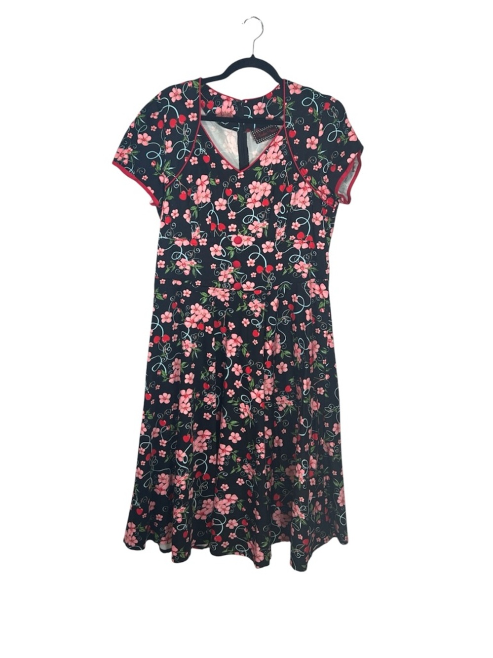 Voodoo Vixen cherry blossom print v neck 50S style dress pinup style XXL